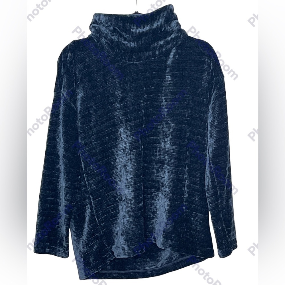 J Jill Blue Plush Turtleneck Top Sz Small